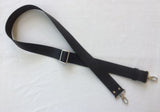 An fully adjustable black crossbody leather purse or bag strap with a satin finish, smooth hand glazed edges, and choice of hardware finishes