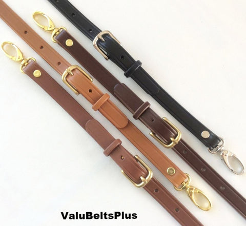 adjustable leather straps in black, brown, and tan colors with gold and silver tone hardware,