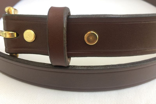 Leather belt with solid brass buckle by VEINAGE Black / XXS