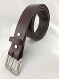 Dark brown leather belt  with brush nickel buckle 1. 5 inches wide