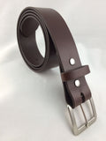 Chocolate Brown dark leather belt 1.5 inches wide with brush nickel buckle