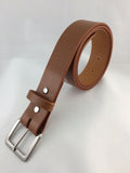 London Tan leather belt 1.5 inches wide with brush nickel buckle
