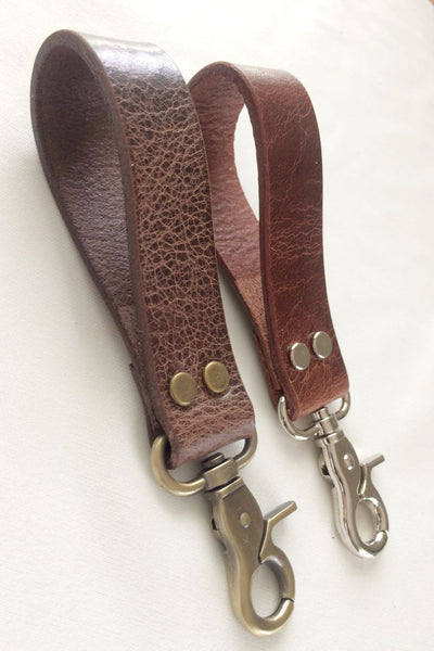 Keyfob leather wristlet strap with hook 