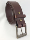 Dark Brown leather belt with antique silver buckle