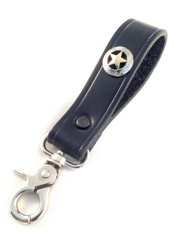 Black leather fob clip on with Texas star
