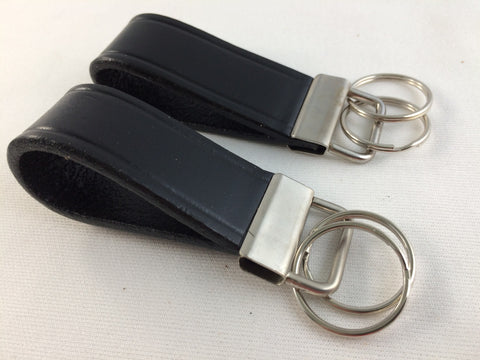 Pair 1 in. Wide Heavy Duty Black Leather Belt Loop Key Fob Keeper Rings