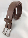 Brown leather 1.5 inch wide belt with brush nickel buckle