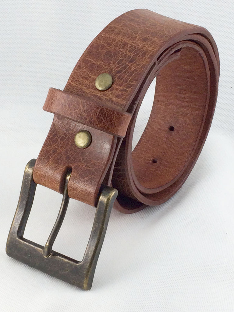 1.5 Full Grain Leather Antique Brown Work Casual Jean Belt Removable Buckle 30-32 in.