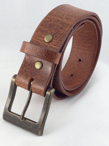 1.5 Light Brown Vegetable Tanned Leather w/buckle, Classic in Antiqued Gold