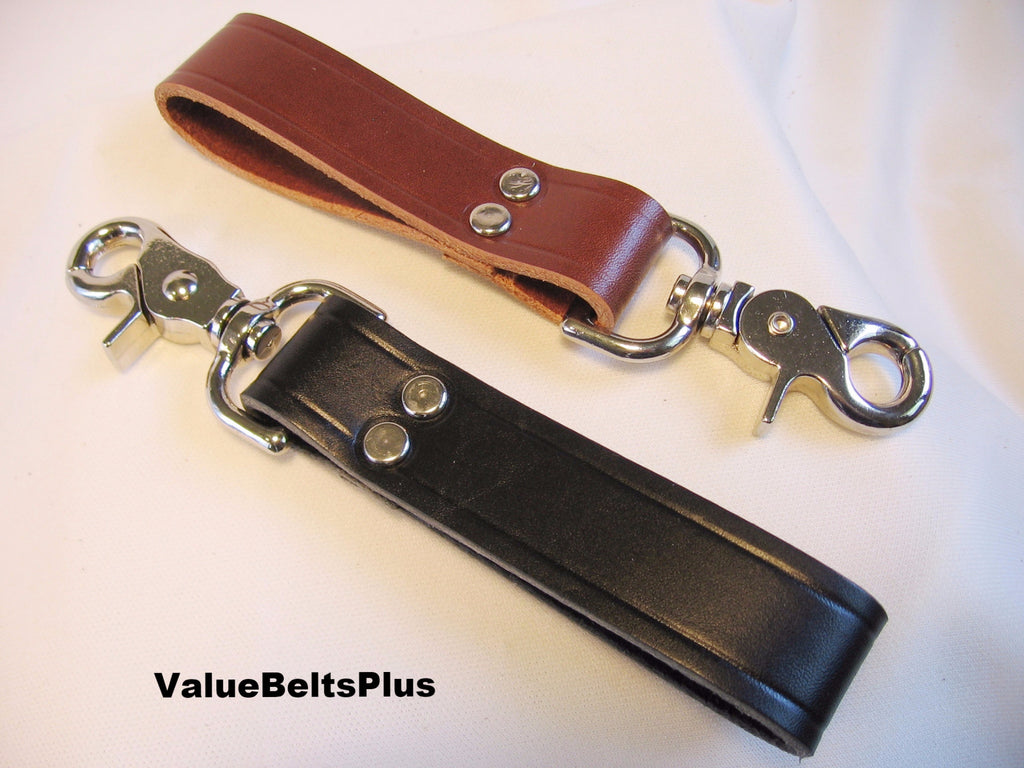 ValueBeltsPlus 1 in. Heavy Duty Leather Belt Loop Key Fob Tool Keeper - Choice of Colors Chocolate / Antique Brass