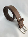 1.5 inch wide brown leather belt with brush nickel buckle