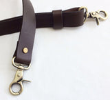 adjustable leather straps with large snap hooks