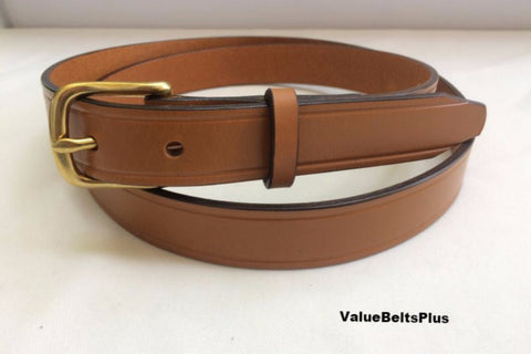 Tan Leather Men's Dress Belt with Brass Buckle