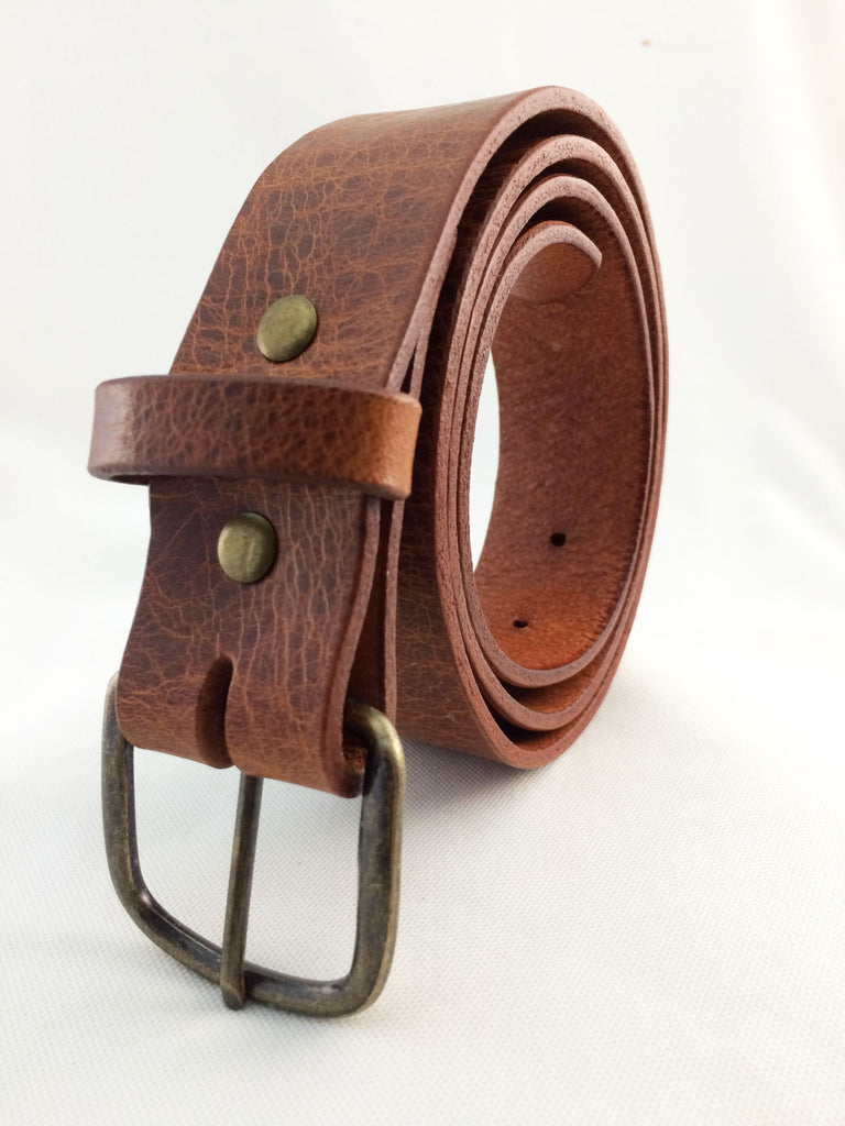 1.5 Full Grain LEATHER ANTIQUE BROWN Work Casual Jeans Belt Snap-on Buckle  USA