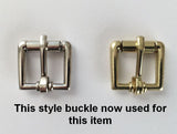 3/8 inch buckles of silver and gold tone