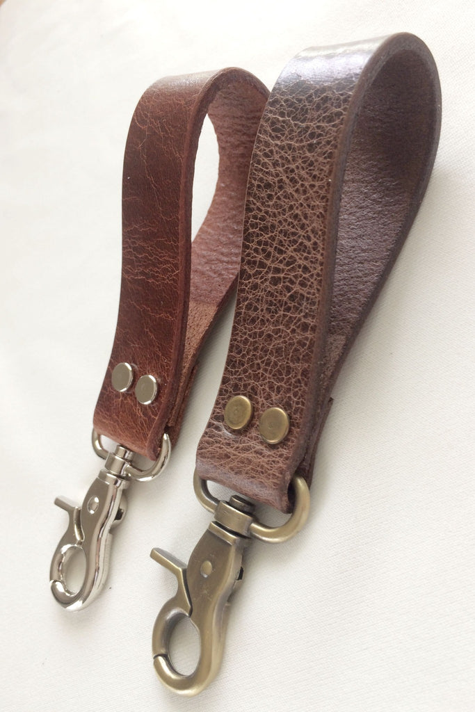 Leather Belt Loop Key Holder Keychain Brass Clasp Hook Swivel Snap