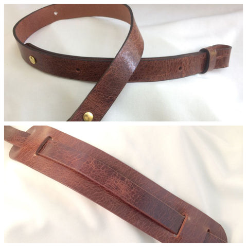 1" Leather Antiqued Brown Distressed Rifle Gun Carbine Sling & 12" Removable Shoulder Pad